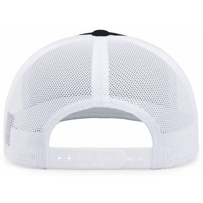 Pacific Headwear 104C Trucker Mesh Hat (Snapback) w/Three Tier Black Design